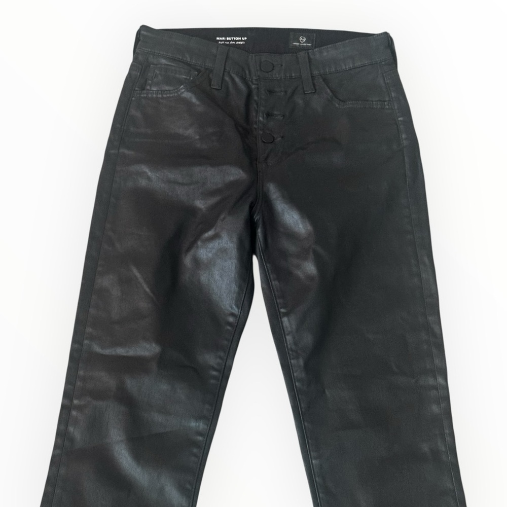 AG Mari Button Up High Rise Slim Straight Black Jeans Faux Leather Pants Size 27 - Picture 4 of 7
